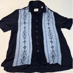 JG Los Angeles Mens XLT Black Short Sleeve Button Up Shirt Embroidered Stripes